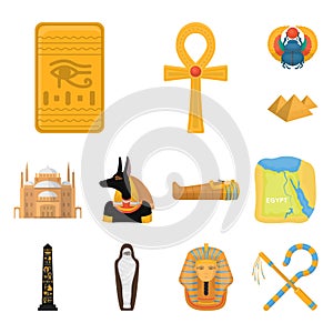 Ancient Egypt cartoon icons in set collection for design. The reign of Pharaoh vector symbol stock web illustration.