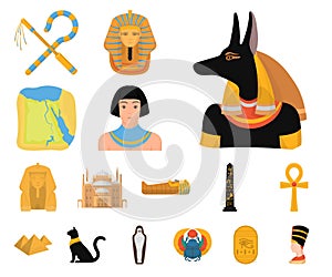 Ancient Egypt cartoon icons in set collection for design. The reign of Pharaoh vector symbol stock web illustration.