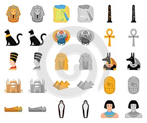 Ancient Egypt cartoon,monochrom icons in set collection for design. The reign of Pharaoh vector symbol stock web