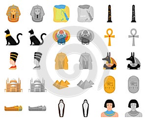 Ancient Egypt cartoon,monochrom icons in set collection for design. The reign of Pharaoh vector symbol stock web photo