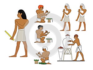 Ancient Egypt ceramists at work. Egyptian ceramics manufacturing.