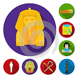 Ancient Egypt flat icons in set collection for design. The reign of Pharaoh vector symbol stock web illustration.