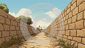 Ancient Egypt-inspired Wall Path In Editorial Cartooning Style