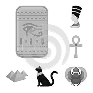 Ancient Egypt monochrome icons in set collection for design. The reign of Pharaoh vector symbol stock web illustration.