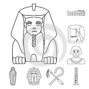 Ancient Egypt outline icons in set collection for design. The reign of Pharaoh vector symbol stock web illustration.