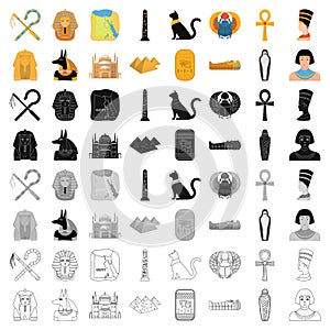 Ancient Egypt set icons in cartoon style. Big collection of ancient Egypt vector symbol stock illustration