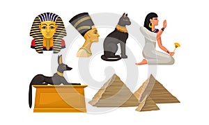 Ancient Egyptian Architecture And Culture, Deities In The Form Of Sacred Animals Vector Illustration Set Isolated On