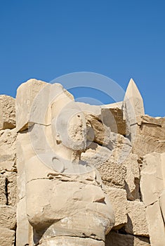 Ancient Egyptian art. Sculpture and obelisk in the Karnak Temple