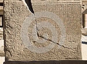 Ancient Egyptian calendar engraved on the stone wall of Temple of Karnak, Luxor, Egypt