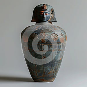 Ancient Egyptian Canopic Jar with Deity Lid