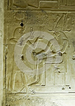 Ancient Egyptian carving, Seti and Horus photo