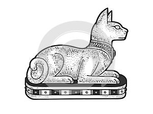 Ancient Egyptian cat statue sketch vector