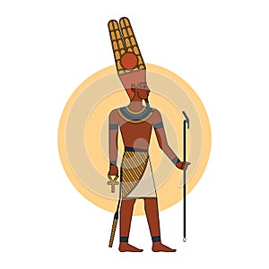 The ancient Egyptian god Amon-ra in colored isolated vector illustration.