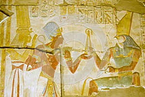 Ancient Egyptian god Horus with Seti and Isis