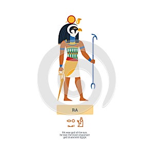 Ancient egyptian god Ra deity of the sun, flat vector illustration isolated.