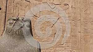 Ancient Egyptian granite statue of the falcon headed god, Edfu Temple, Egypt