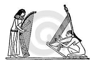 Ancient Egyptian Harps, vintage illustration