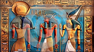 Ancient Egyptian Hieroglyphics Wall Art Nile River Pyramids