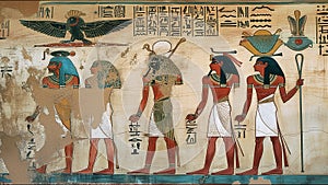 Ancient Egyptian Hieroglyphics Wall Art Nile River Pyramids