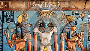 Ancient Egyptian Hieroglyphics Wall Art Nile River Pyramids