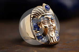 Ancient Egyptian king golden mask ring artifact. Generate ai