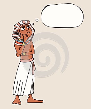 Ancient egyptian male person with thinking bubble cartoon