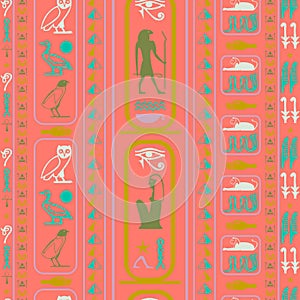 Ancient egyptian motifs seamless pattern. Ethnic hieroglyph symbols fabric print.