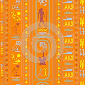 Ancient egyptian motifs seamless pattern. Ethnic hieroglyph symbols fabric print.