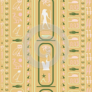 Ancient egyptian motifs seamless pattern. Ethnic hieroglyph symbols fabric print.