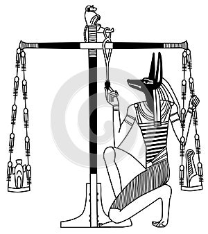 An ancient Egyptian mural, Anubis` judgment
