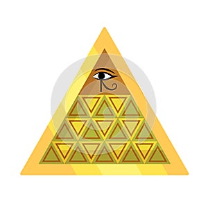 Ancient Egyptian oracle pyramid with symbol falcon eye of Horus.