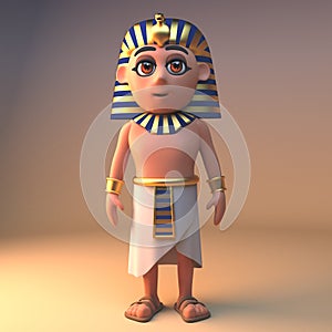 Ancient Egyptian pharaoh Tutankhamun stands noble and aloof, 3d illustration