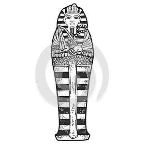 Ancient Egyptian Pharaon Tutankhamun Sarcophagus. Sketch scratch board imitation.