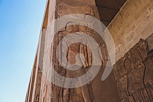 Ancient Egyptian Pillars in the temple of Seti I also known as the Great Temple of Abydos in Kharga