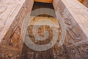 Ancient Egyptian Pillars in the temple of Seti I also known as the Great Temple of Abydos in Kharga