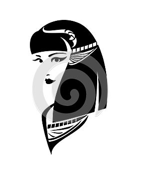 Ancient Egyptian queen Cleopatra black and white vector portrait