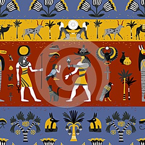 Ancient Egyptian Religion Seamless Pattern