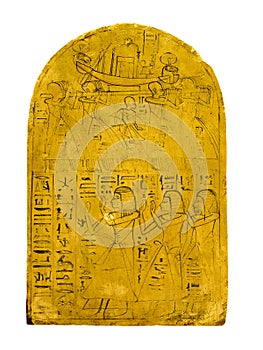 Ancient egyptian tablet with hieroglyphs and human figures