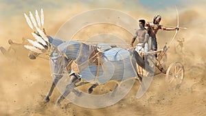 Ancient Egyptian war chariot in battle with archer and driver photo