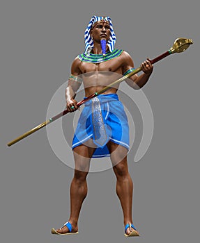 Ancient Egyptian Warrior with Golden Cobra Staff