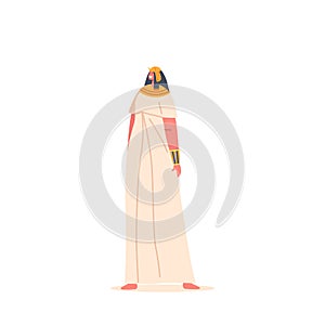 Ancient Egyptian Woman Wear Long Linen Dress, Wig And Jewelry. Makeup, Specifically Black Kohl Around The Eyes