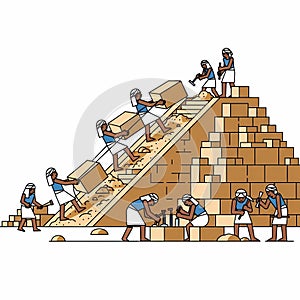 Ancient Egyptian workers building pyramid structure