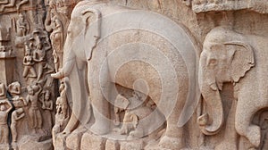 Ancient elephant-shaped sculpture carved in rock.