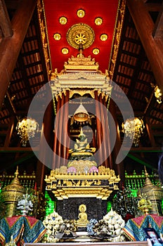 Ancient Emerald Buddha statue or Phra Kaeo Morakot for thai people travelers travel visit respect praying blessing wish holy