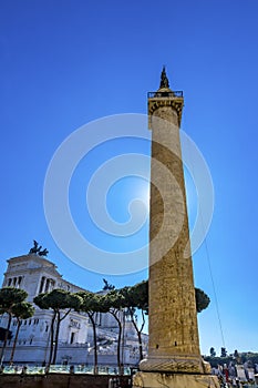 Ancient Emperor Trajan Column Victor Emanuel Monument Rome Italy photo