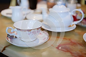 Ancient English porcelain tea cup and saucer