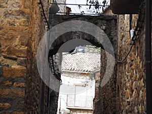 Ancient entrance arch to the medieval village of Aren, Huesca, Spain, Europe