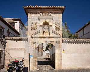 Ancient entrance portal of the Monastery of Santa Isabel la Real de Granada founded by Catholic Monarchs May 15, 1501.