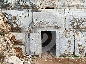 Ancient entrance to the fortress, huge boulders, Nimrod, Israel