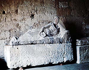 An  ancient Etruscan tomb modeled in the tuff photo